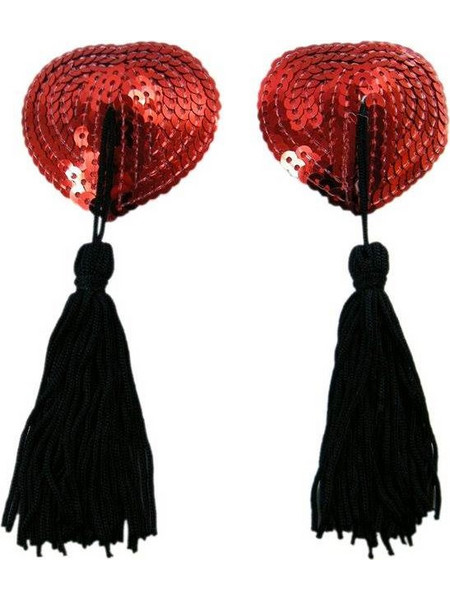 Red Sequin Black Tassel Nipple Cover