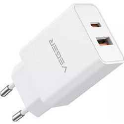 Veger Φορτιστής Χωρίς Καλώδιο με Θύρα USB-A & USB-C 30W Power Delivery & Quick Charge 3.0 White