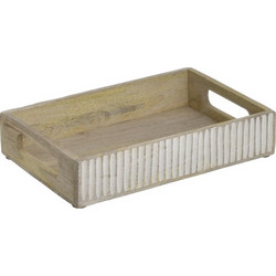 Inart Δίσκος Ξύλινος 31x20x6cm Φυσικό Μπεζ-Λευκό 3-70-803-0097