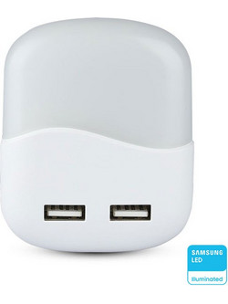 Φωτιστικό Νυκτός LED Τετράγωνο 0.50W με 2 USB SAMSUNG 3000K 507 V-TAC