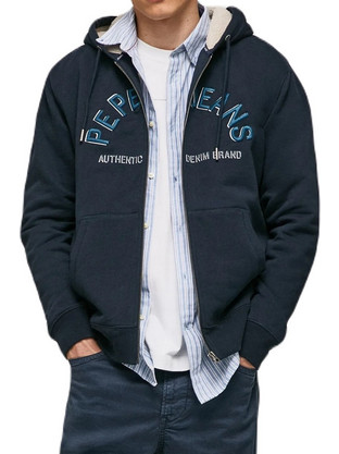 Pepe Jeans Pace Ανδρική Ζακέτα Φούτερ με Κουκούλα και Φερμουάρ Μπλε PM582245-594