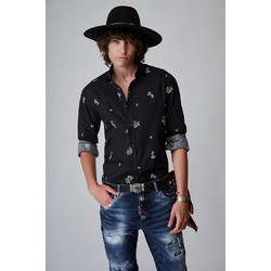 Stefan Ανδρικό Πουκάμισο Βαμβακερό Μακρυμάνικο Slim Fit Μαύρο 9008-FW22