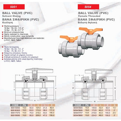 Βάνα pvc 2 1/2" βιδωτή PN10