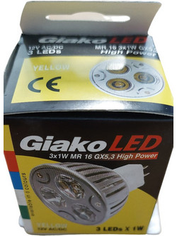 GiakoLed , Λάμπα Led Spotlight Par16 3χ1W Gu5,3 12V AC/DC YELLOW