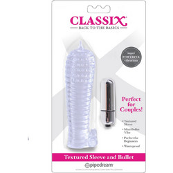 Ohmama Textured Sleeve with Bullet Κάλυμμα Επιμήκυνσης Πέους με Δόνηση 14cm Clear
