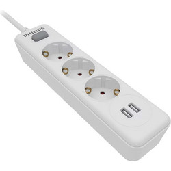 Philips SPN3032W.GRS Πολύπριζο 3 θέσεων με 2 USB Type-A 2.4 A