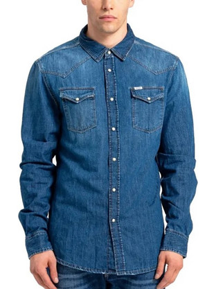 Uniform Jeans Ανδρικό Πουκάμισο Τζιν Μακρυμάνικο Μπλε 7-UM5055.650.B2.046
