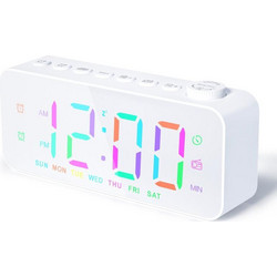 RGB Color Changing LED Digital Alarm Clock with FM Radio Built-in 8 Natural Music(White) (OEM)