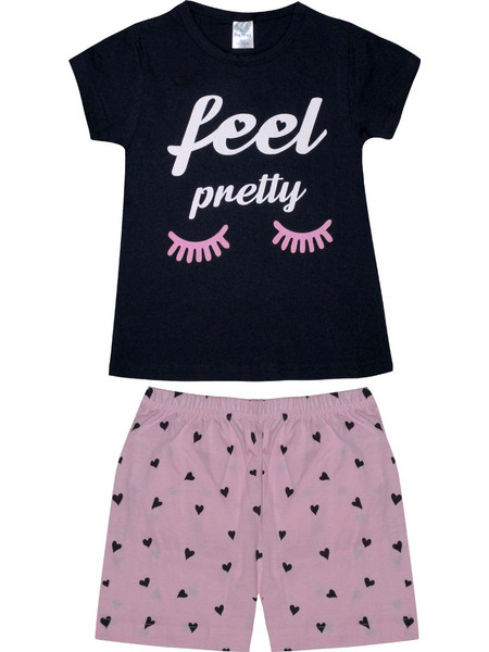 Pretty Baby Παιδική Πιτζάμα Βαμβακερή Καλοκαιρινή Ροζ Navy Μπλε 63141