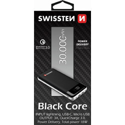 Swissten Core Power Bank 30000mAh 18W με 2 Θύρες USB-A Quick Charge 3.0 Black