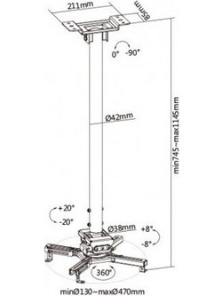 Brateck Βάση Projector Οροφής PRB-20 01Μ με Μέγιστο Φορτίο 35kg ΜαύρηΚωδικός: 38345631