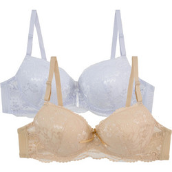 2 Pack Glamourgoddess δαντελένιο σουτιέν C Cup με μπανέλα λευκό - μπεζ