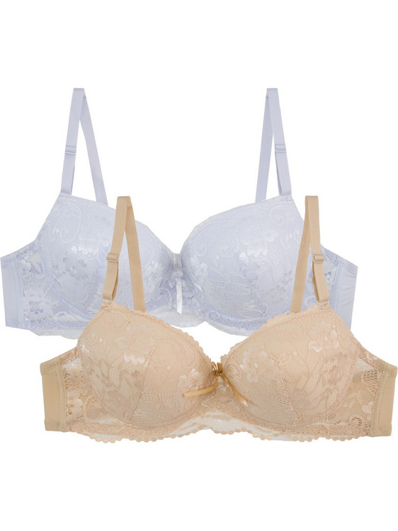 2 Pack Glamourgoddess δαντελένιο σουτιέν C Cup με μπανέλα λευκό - μπεζ