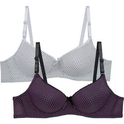 2 Pack SecretComfort σουτιέν Push Up B Cup με μπανέλα πουά μαύρο - λευκό