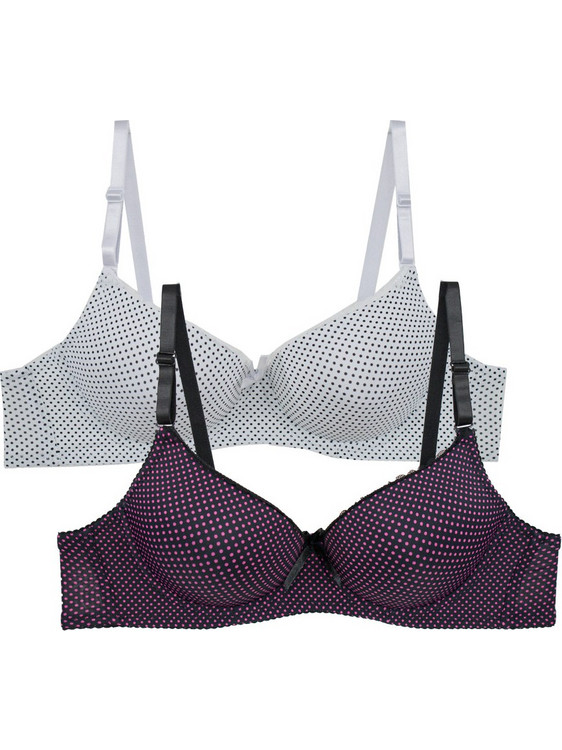 2 Pack SecretComfort σουτιέν Push Up B Cup με μπανέλα πουά μαύρο - λευκό