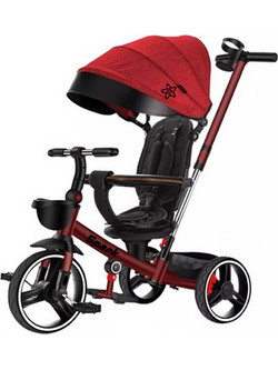 Bebe Stars 360 Τρίκυκλο Ποδήλατο Αναδιπλούμενο με Σκίαστρο & Χειρολαβή για 18+ Μηνών Κόκκινο