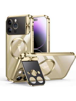 Magnetic Metal Full Body Θήκη MagSafe με Window Holder iPhone 14 Pro - Gold OEM