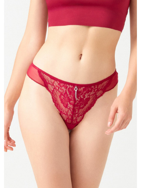 Brazilian Panty with Lace and Tulle - Cherry