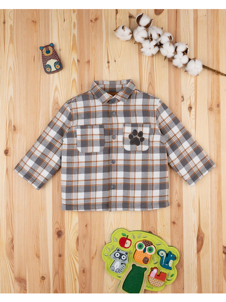 βρεφικό overshirt καρό καφέ με σκυλάκι για αγόρι