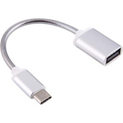 8.3cm USB Female to Type-C Male Metal Wire OTG Cable Charging Data Cable(Silver) (OEM)