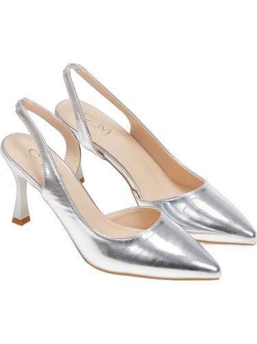 Γόβες openheel με χαμηλό τακούνι - Ασημί
