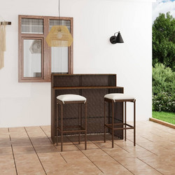 vidaXL Σετ Μπαρ Κήπου Rattan 3τμχ Καφέ 3064872