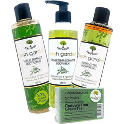 Natprod Body Series Fresh Garden Oil & Tea Body Milk 250ml + Body Scrub 250ml + Shower Gel 300ml + Soap 100gr