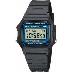 Casio Ψηφιακό Ανδρικό Ρολόι Χρονογράφος με Μαύρο Καουτσούκ Λουράκι F-105W-1AWYEF