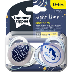 Tommee Tippee Night Time Ορθοδοντικές Πιπίλες Σιλικόνης Νυκτός 0-6m Seahorse 2τμχ