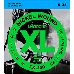 D'Addario EXL130 Σετ 6 Χορδές Ηλεκτρικής Κιθάρας Nickel Plated Steel 8-38" Extra Light Tension
