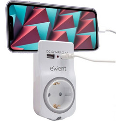 Πρίζα Τοίχου με 2 Θύρες USB Ewent EW1225 16A 3680 W Λευκό 10 W