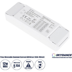 GLOBOSTAR(R) 73131 SKYDANCE TE-12A-H FLUX CC Τροφοδοτικό/Μετασχηματιστής SELV 1CH AC 200-240V σε DC 3-24V 350-700mA 12W Max IP20 - AC TRIAC & ELV Dimming + Leading/Trailing Edge - DIP Switch Current S