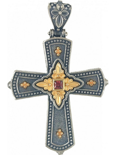 Σταυρός Anastasios Creations ασήμι 925 βυζαντινός με κόκκινο ζιργκόν ST45