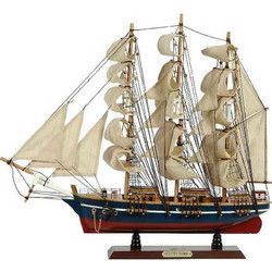Ξύλινο Παραδοσιακό Καράβι - Λευκό - Μπλε - 90 x 17 x 75(h)cm - 31116
