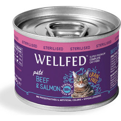 Wellfed Sterilised Adult Grain Free Pate with Beef & Salmon 200gr