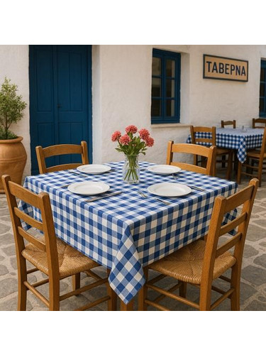 ΤΡΑΠΕΖΟΜΑΝΤΗΛΟ ΛΙΝΟ ΚΑΡΩ ΜΠΛΕ 150Χ220 ΜΠΛΕ