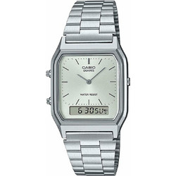 Casio Vintage Steel Ανδρικό Ρολόι Χρονογράφος με Ασημί Μεταλλικό Μπρασελέ AQ-230A-7A