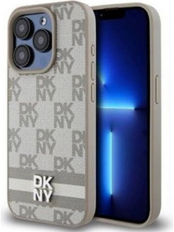 DKNY PU Leather Checkered Pattern and Stripe Θήκη Δερματίνης για iPhone 13 Pro Max Μπεζ