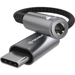 Techsuit - Premium Cable Adapter Sonicpix (AC14) - Type-C To 3.5mm Jack, 3A, Dac Chip, Aluminum, Digital Decoder, 0.1m - Gray