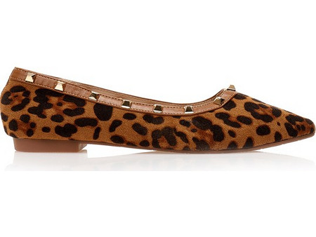 Μπαλαρίνες animal print σουέτ με τρουκς μυτερές