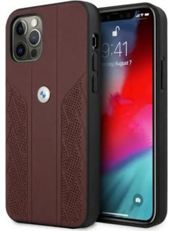 BMW Leather Curve Perforate Θήκη iPhone 12 Pro Max Red