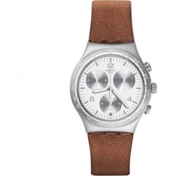 Swatch Botillon Ανδρικό Ρολόι Χρονογράφος με Καφέ Δερμάτινο Λουράκι YCS597