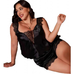 BABY DOLL ΣΑΤΕΝ BIG SIZE ΜΑΥΡΟ 10.008