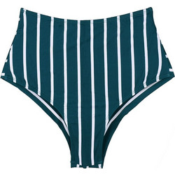 Bikini γυναικείο ψηλόμεσο με ρίγες πετρόλ Πετρόλ