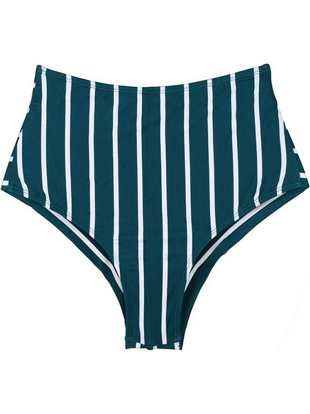 Bikini γυναικείο ψηλόμεσο με ρίγες πετρόλ Πετρόλ