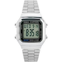 Casio Vintage Ψηφιακό Ανδρικό Ρολόι Χρονογράφος με Ασημί Μεταλλικό Μπρασελέ A178WA-1ADF