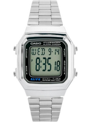 Casio Vintage Ψηφιακό Ανδρικό Ρολόι Χρονογράφος με Ασημί Μεταλλικό Μπρασελέ A178WA-1ADF