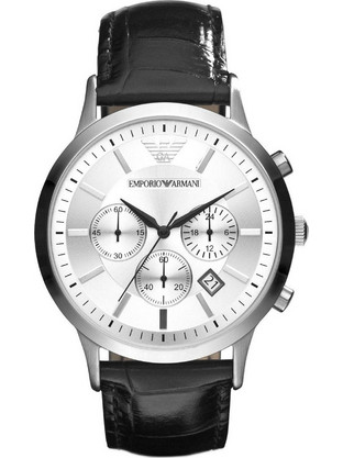 Emporio Armani Ανδρικό Ρολόι Χρονογράφος με Μαύρο Δερμάτινο Λουράκι AR2432