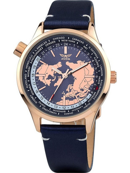 Aviator Γυναικείο Ρολόι με Μπλε Δερμάτινο Λουράκι AVW8660L05