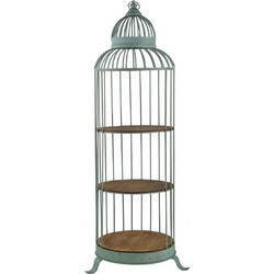 Artekko Artekko Birdcage Ραφιέρα Κλουβί με 3 Ξύλινα MDF Ράφια και Μεταλλικό Σκελετό σε Πράσινη Πατίνα (66x61x169) 47489
